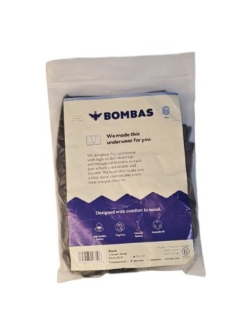 Bombas Men’s Boxer Briefs XS/S Black 100% Cotton 3" Inseam NWT Underwear